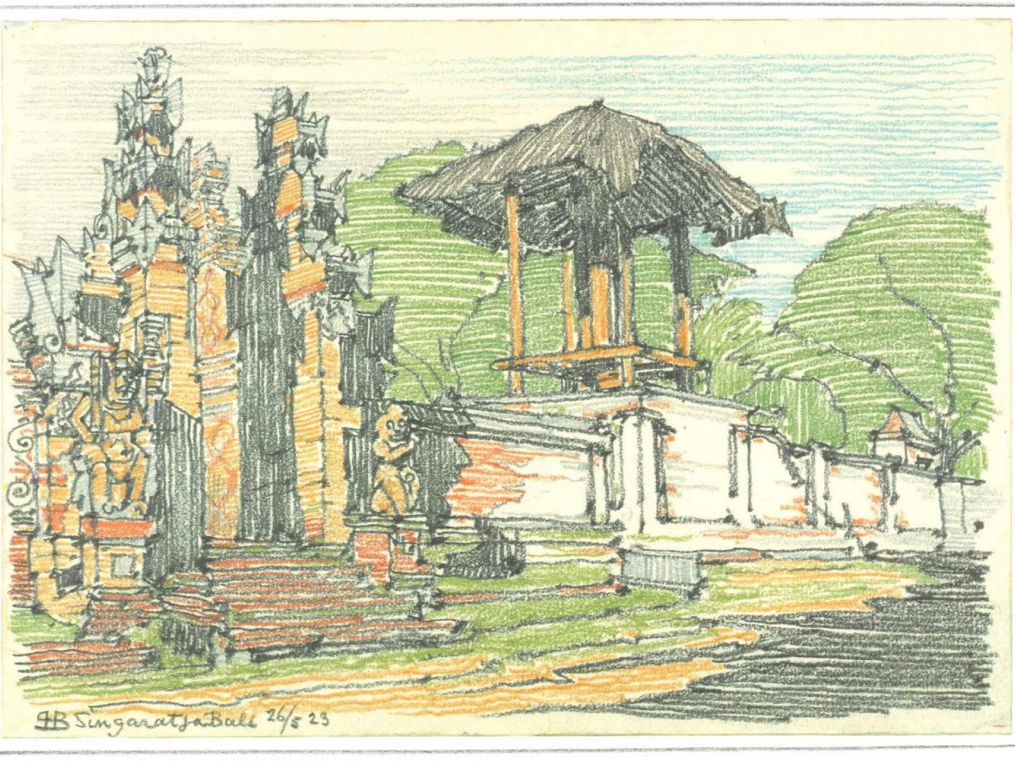 Drawing of Singaratja, Bali by Berlage (1923). Archives of Berlage at Het Nieuwe Instituut
