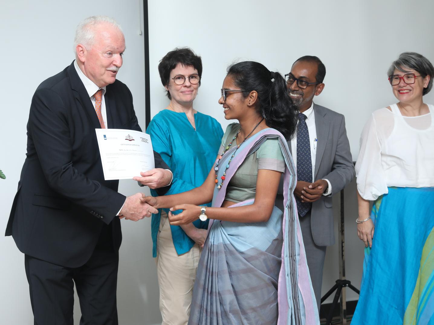 Handover ceremony of the i2S SupraScan Quartz A1 scanner by Minister of Buddha Sasana, Religious and Cultural Affairs Dr. Hiniduma Sunil Senevi, and the Ambassador of the Netherlands to Sri Lanka, Wiebe De Boer.