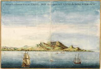 View of the Table Bay at Cape of Good Hope. Watercolour of Johannes Vingboons, around 1665 (National Archives of the Netherlands).
